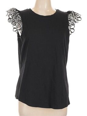 Chico's Black Sleeveless Tank with Lace Flutter Shoulders
